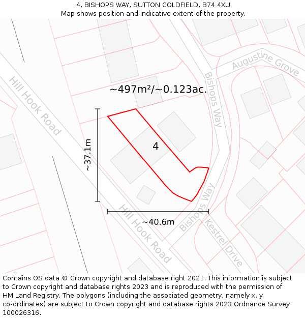 4, BISHOPS WAY, SUTTON COLDFIELD, B74 4XU: Plot and title map