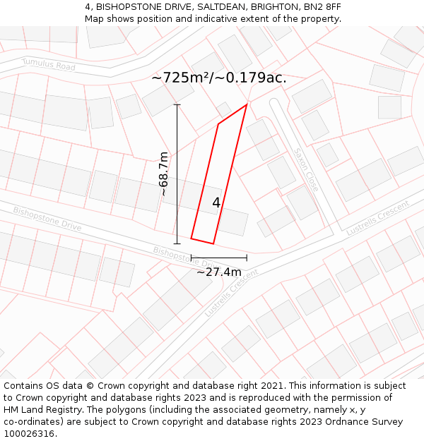 4, BISHOPSTONE DRIVE, SALTDEAN, BRIGHTON, BN2 8FF: Plot and title map