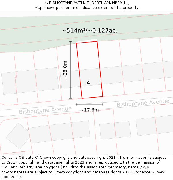 4, BISHOPTYNE AVENUE, DEREHAM, NR19 1HJ: Plot and title map