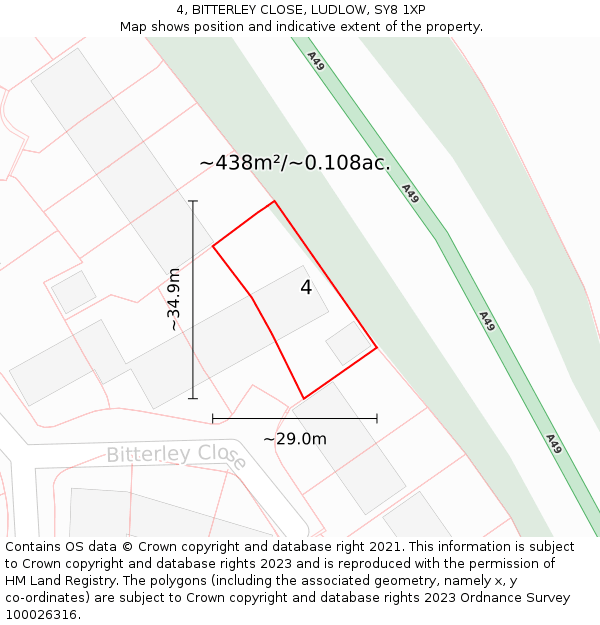 4, BITTERLEY CLOSE, LUDLOW, SY8 1XP: Plot and title map