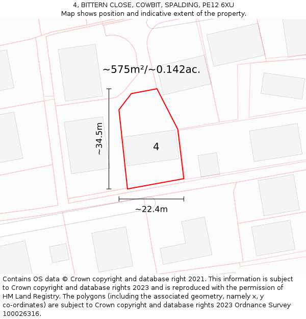 4, BITTERN CLOSE, COWBIT, SPALDING, PE12 6XU: Plot and title map