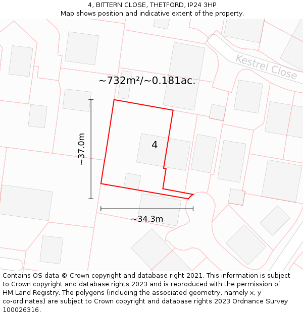 4, BITTERN CLOSE, THETFORD, IP24 3HP: Plot and title map