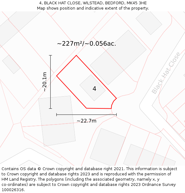 4, BLACK HAT CLOSE, WILSTEAD, BEDFORD, MK45 3HE: Plot and title map