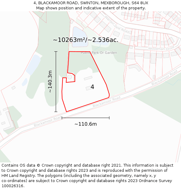 4, BLACKAMOOR ROAD, SWINTON, MEXBOROUGH, S64 8UX: Plot and title map