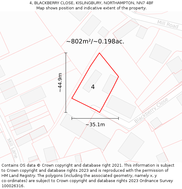 4, BLACKBERRY CLOSE, KISLINGBURY, NORTHAMPTON, NN7 4BF: Plot and title map