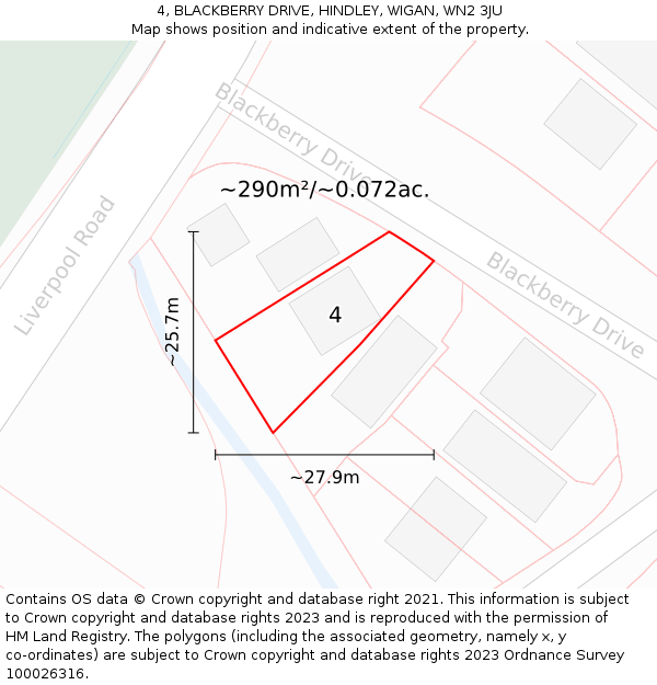 4, BLACKBERRY DRIVE, HINDLEY, WIGAN, WN2 3JU: Plot and title map