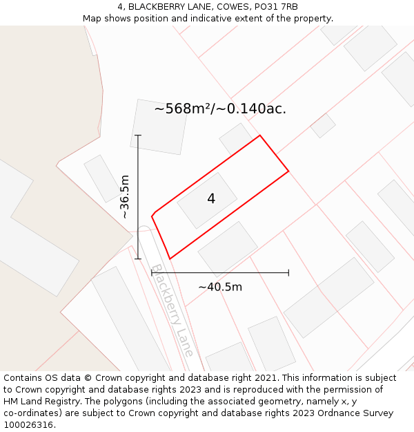 4, BLACKBERRY LANE, COWES, PO31 7RB: Plot and title map