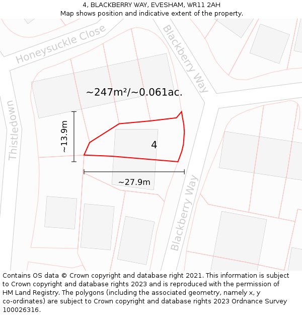 4, BLACKBERRY WAY, EVESHAM, WR11 2AH: Plot and title map
