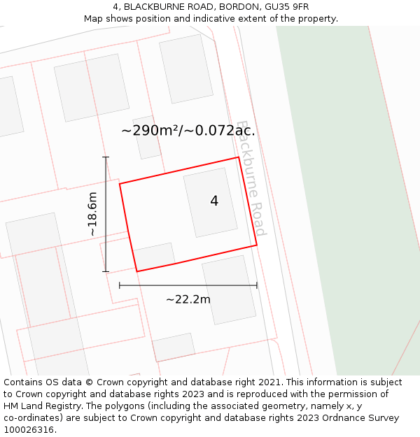 4, BLACKBURNE ROAD, BORDON, GU35 9FR: Plot and title map