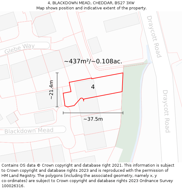 4, BLACKDOWN MEAD, CHEDDAR, BS27 3XW: Plot and title map
