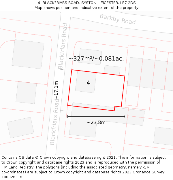 4, BLACKFRIARS ROAD, SYSTON, LEICESTER, LE7 2DS: Plot and title map