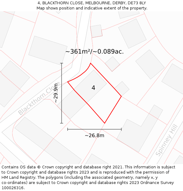 4, BLACKTHORN CLOSE, MELBOURNE, DERBY, DE73 8LY: Plot and title map