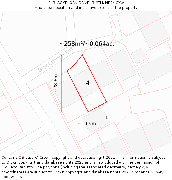 4, BLACKTHORN DRIVE, BLYTH, NE24 3XW: Plot and title map