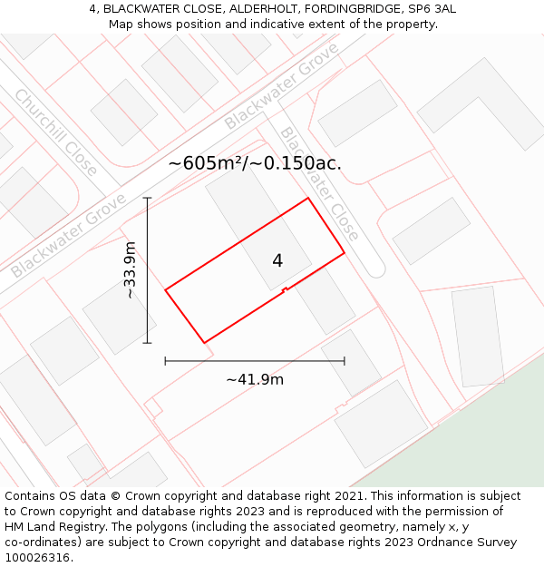 4, BLACKWATER CLOSE, ALDERHOLT, FORDINGBRIDGE, SP6 3AL: Plot and title map