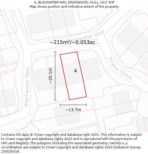 4, BLACKWATER WAY, KINGSWOOD, HULL, HU7 3HF: Plot and title map