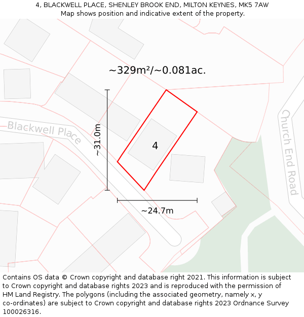 4, BLACKWELL PLACE, SHENLEY BROOK END, MILTON KEYNES, MK5 7AW: Plot and title map