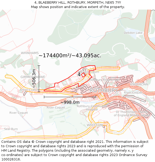 4, BLAEBERRY HILL, ROTHBURY, MORPETH, NE65 7YY: Plot and title map