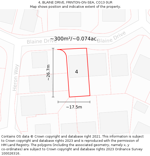 4, BLAINE DRIVE, FRINTON-ON-SEA, CO13 0UR: Plot and title map
