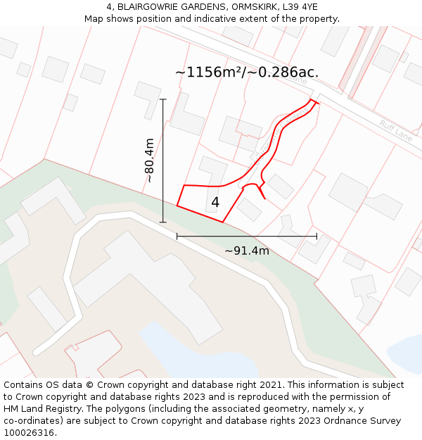 4, BLAIRGOWRIE GARDENS, ORMSKIRK, L39 4YE: Plot and title map