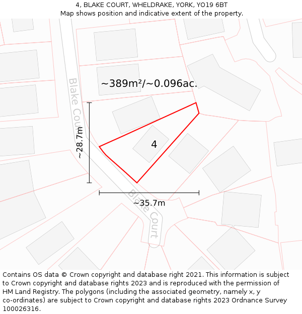 4, BLAKE COURT, WHELDRAKE, YORK, YO19 6BT: Plot and title map