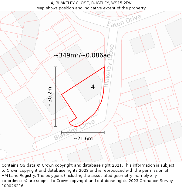 4, BLAKELEY CLOSE, RUGELEY, WS15 2FW: Plot and title map