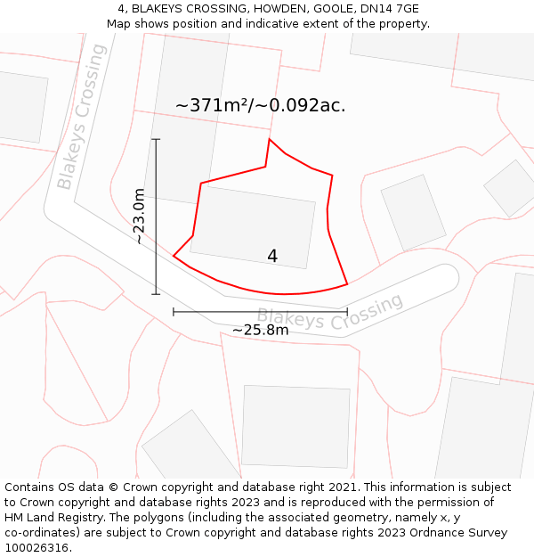 4, BLAKEYS CROSSING, HOWDEN, GOOLE, DN14 7GE: Plot and title map