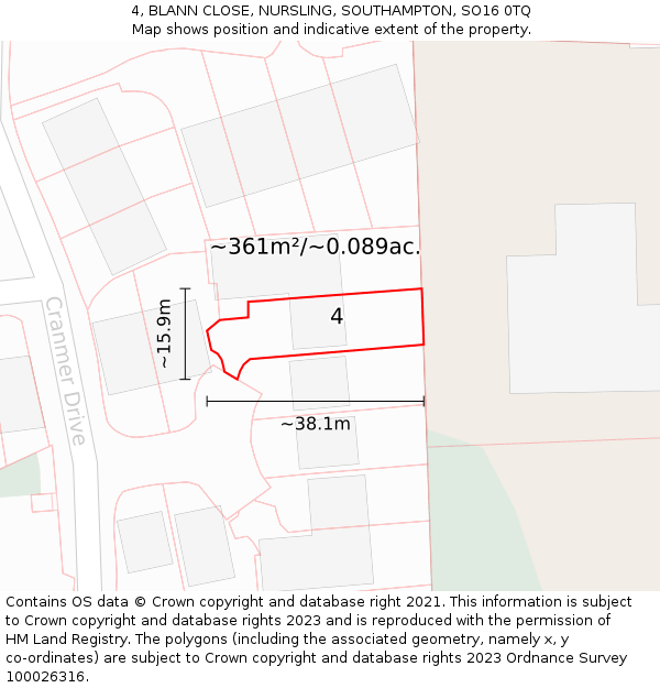 4, BLANN CLOSE, NURSLING, SOUTHAMPTON, SO16 0TQ: Plot and title map