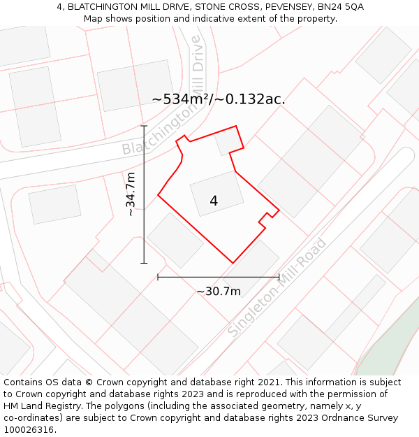 4, BLATCHINGTON MILL DRIVE, STONE CROSS, PEVENSEY, BN24 5QA: Plot and title map
