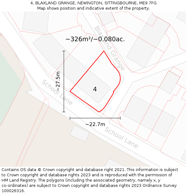 4, BLAXLAND GRANGE, NEWINGTON, SITTINGBOURNE, ME9 7FG: Plot and title map