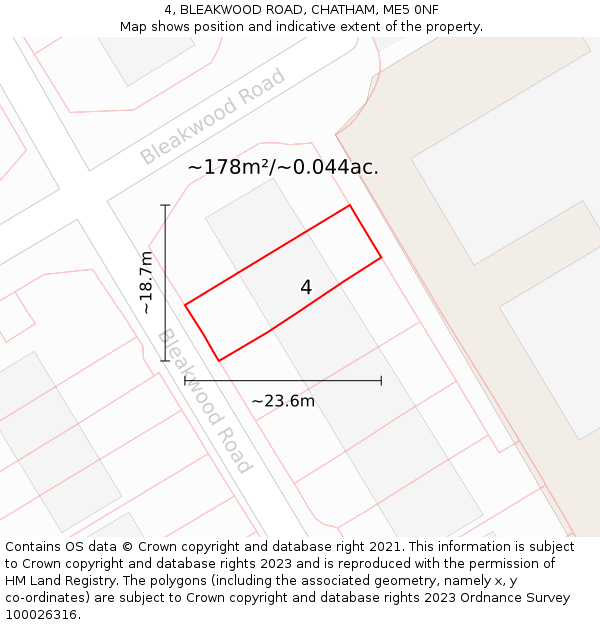 4, BLEAKWOOD ROAD, CHATHAM, ME5 0NF: Plot and title map