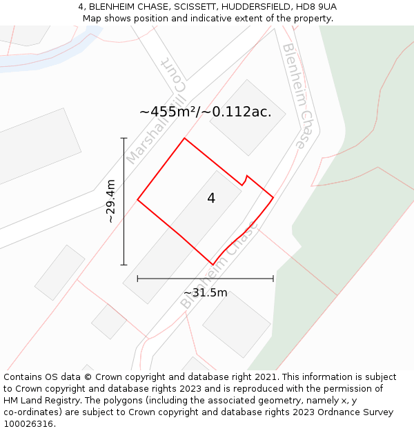 4, BLENHEIM CHASE, SCISSETT, HUDDERSFIELD, HD8 9UA: Plot and title map