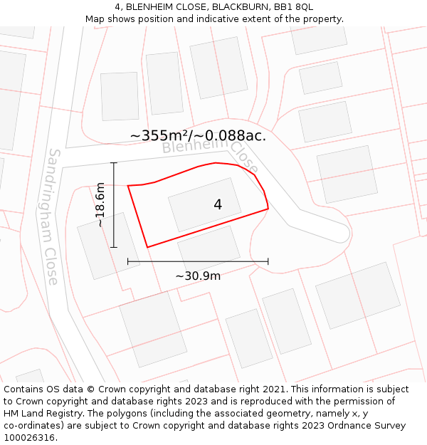 4, BLENHEIM CLOSE, BLACKBURN, BB1 8QL: Plot and title map
