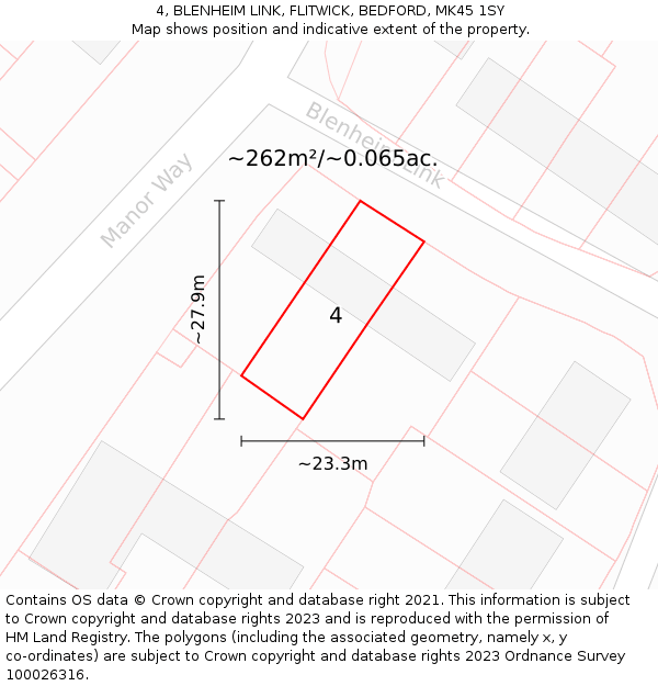 4, BLENHEIM LINK, FLITWICK, BEDFORD, MK45 1SY: Plot and title map