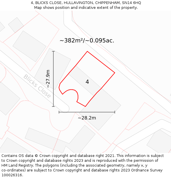 4, BLICKS CLOSE, HULLAVINGTON, CHIPPENHAM, SN14 6HQ: Plot and title map