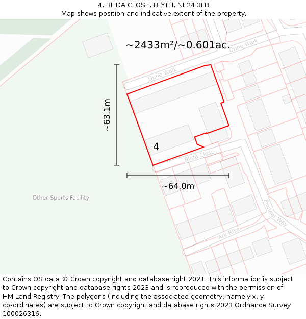 4, BLIDA CLOSE, BLYTH, NE24 3FB: Plot and title map