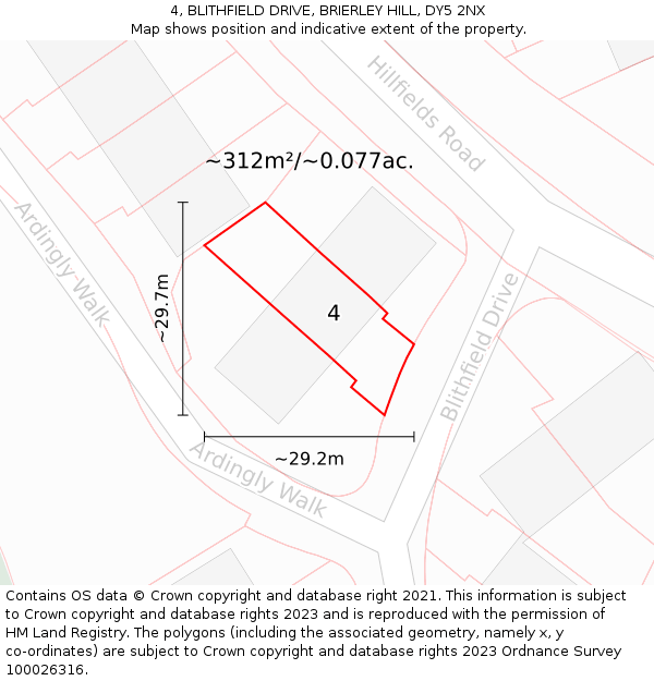 4, BLITHFIELD DRIVE, BRIERLEY HILL, DY5 2NX: Plot and title map