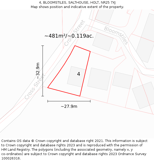 4, BLOOMSTILES, SALTHOUSE, HOLT, NR25 7XJ: Plot and title map