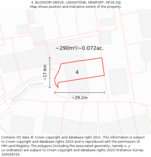4, BLOSSOM GROVE, LANGSTONE, NEWPORT, NP18 2QJ: Plot and title map