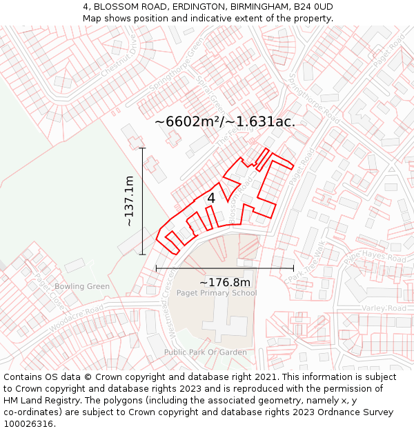 4, BLOSSOM ROAD, ERDINGTON, BIRMINGHAM, B24 0UD: Plot and title map