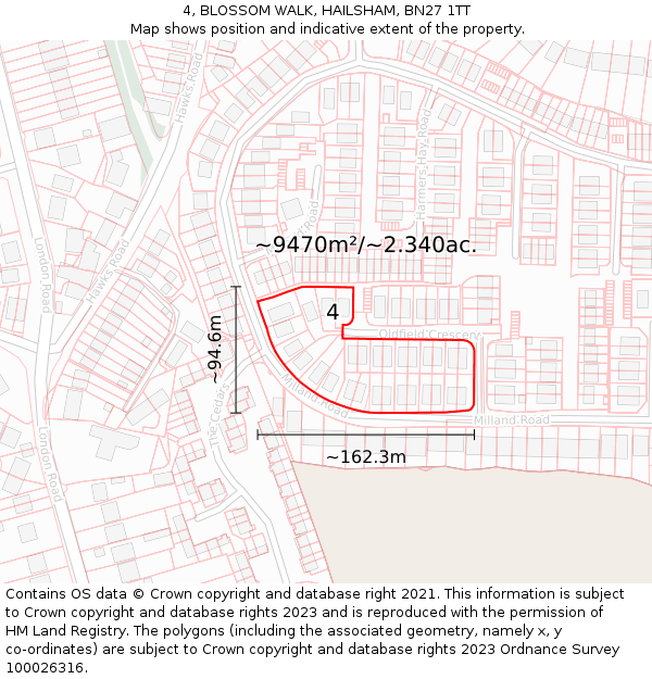4, BLOSSOM WALK, HAILSHAM, BN27 1TT: Plot and title map