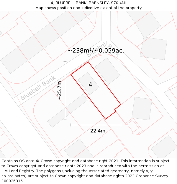 4, BLUEBELL BANK, BARNSLEY, S70 4NL: Plot and title map