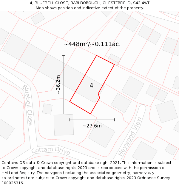 4, BLUEBELL CLOSE, BARLBOROUGH, CHESTERFIELD, S43 4WT: Plot and title map