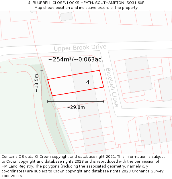 4, BLUEBELL CLOSE, LOCKS HEATH, SOUTHAMPTON, SO31 6XE: Plot and title map