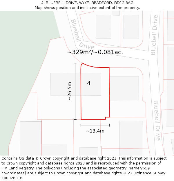 4, BLUEBELL DRIVE, WYKE, BRADFORD, BD12 8AG: Plot and title map