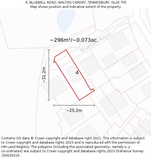 4, BLUEBELL ROAD, WALTON CARDIFF, TEWKESBURY, GL20 7FE: Plot and title map