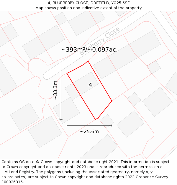 4, BLUEBERRY CLOSE, DRIFFIELD, YO25 6SE: Plot and title map
