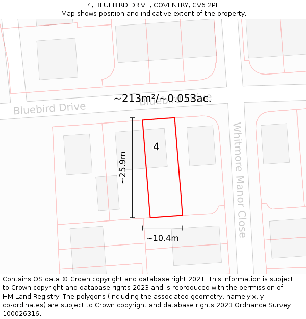 4, BLUEBIRD DRIVE, COVENTRY, CV6 2PL: Plot and title map