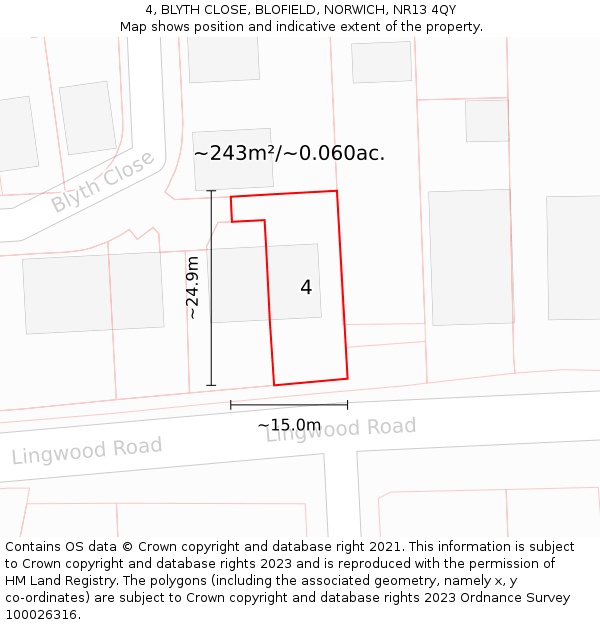 4, BLYTH CLOSE, BLOFIELD, NORWICH, NR13 4QY: Plot and title map