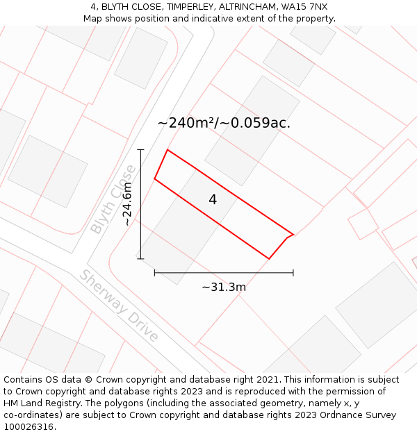 4, BLYTH CLOSE, TIMPERLEY, ALTRINCHAM, WA15 7NX: Plot and title map