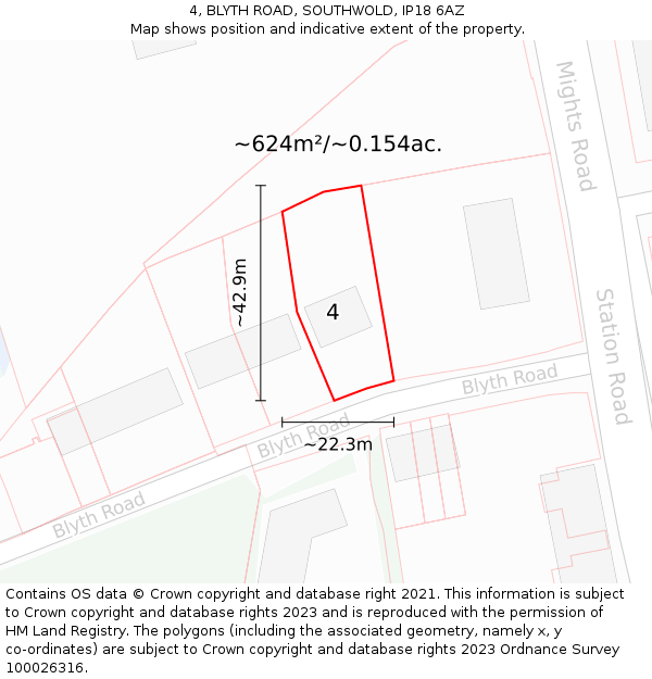4, BLYTH ROAD, SOUTHWOLD, IP18 6AZ: Plot and title map